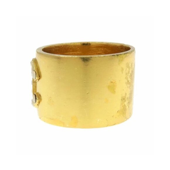 CHANEL CC Logo Rhinestone Band Ring size US6.25 Gold Tone 01A Auth - Picture 3 of 10